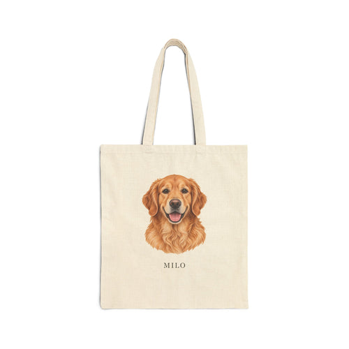 Example Milo design on a natural canvas tote, supplier mockup
